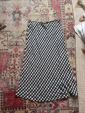 Black and White Gingham A-Line Midi Skirt